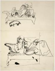 [Reclining woman on sofa with sleeping dog ]/[Face]/[Reclining woman on sofa]