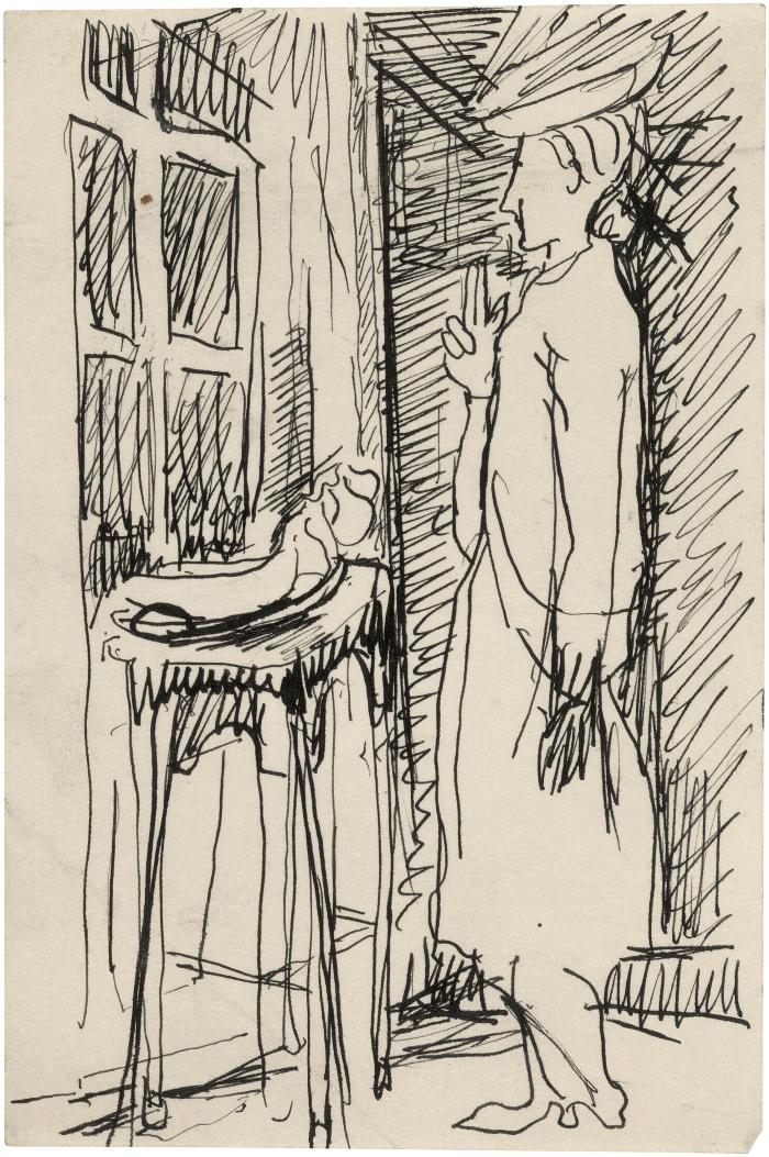 [Woman standing by window]