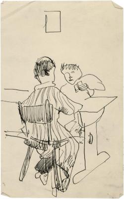 [Two figures at table]