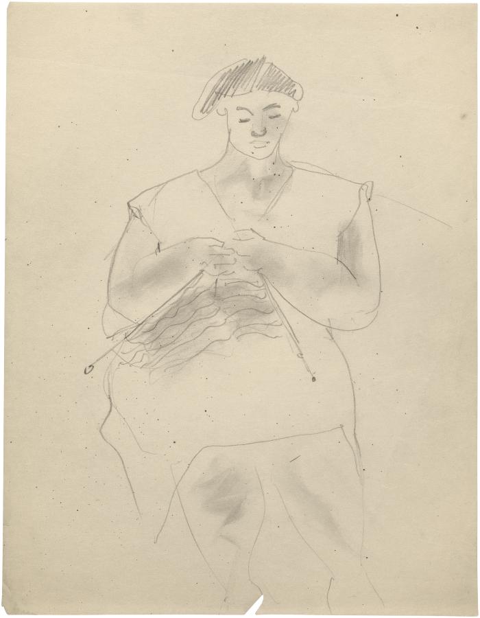 [Seated woman knitting]