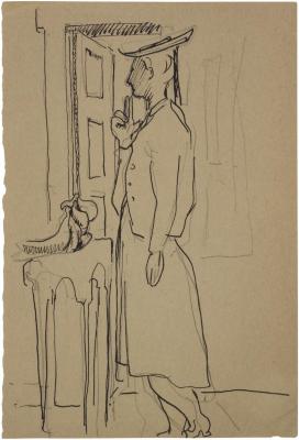 [Woman standing by window]