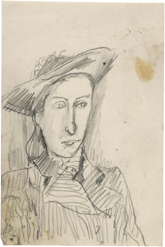 [Bust of woman wearing hat]