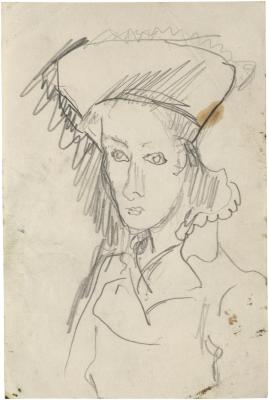 [Bust of woman wearing hat]