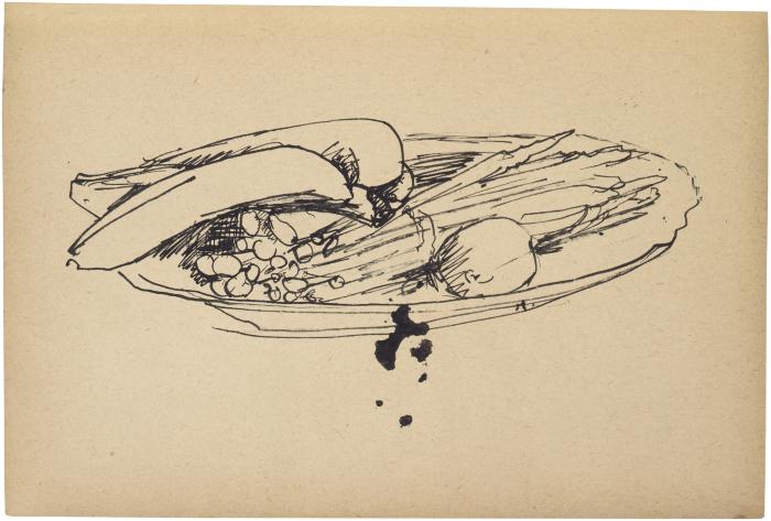 [Bowl of bananas and asparagus] The Scribble-In Book, page 17