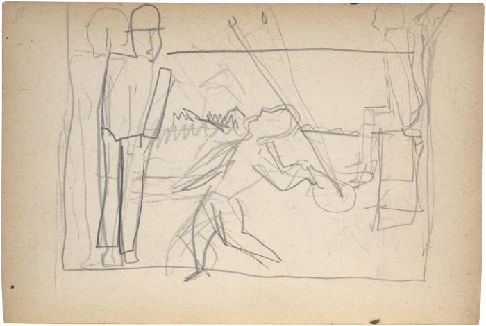[Three figures, one with racquet and ball] The Scribble-In Book, page 96