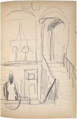 [Figure outside building] The Scribble-In Book, page 105