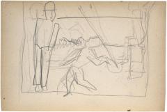 [Three figures, one with racquet and ball] The Scribble-In Book, page 96