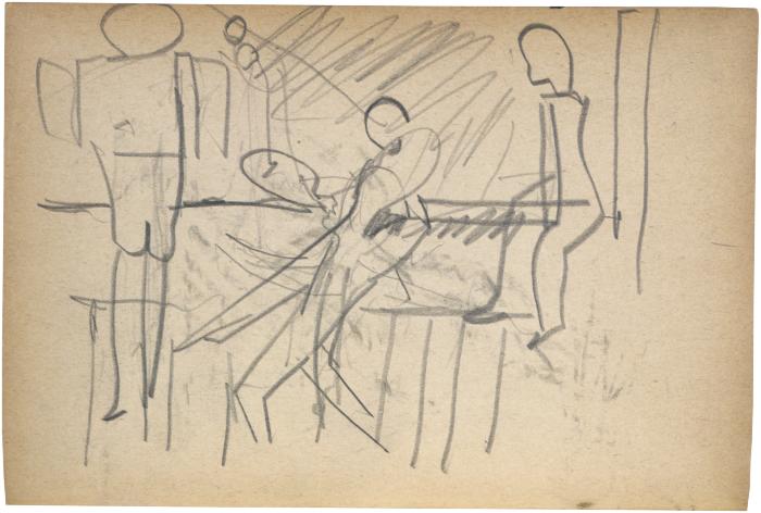 [Three figures, one with racquet and ball] The Scribble-In Book, page 94