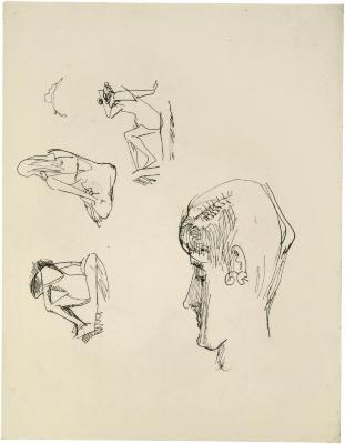 [Female bather, three studies / profile of head]
