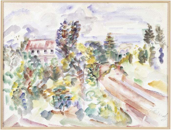 [Landscape with house and road]