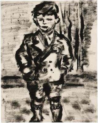 [Young boy wearing a suit]