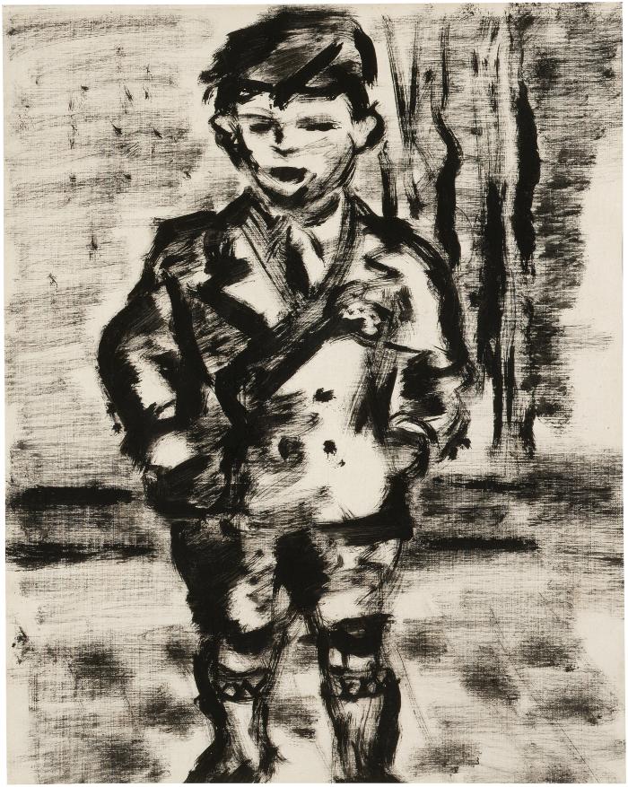 [Young boy wearing a suit]