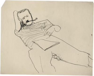 [Reclining man smoking pipe]