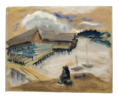 [Wharf with seated figure]