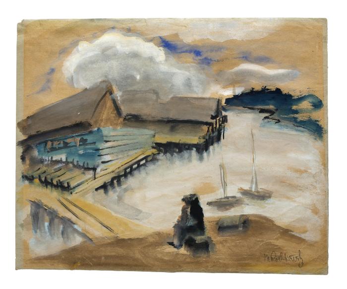 [Wharf with seated figure]