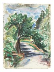 [Tree-lined road]