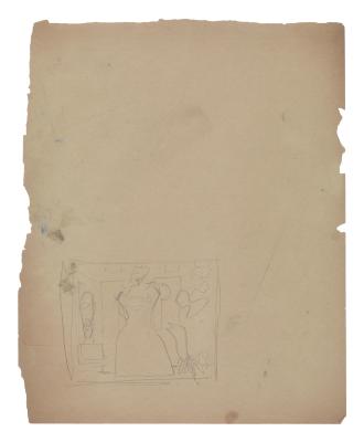 [Standing woman in interior with sculptures]