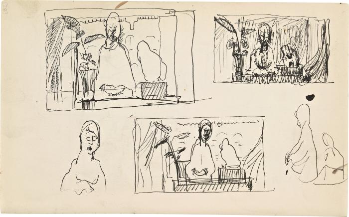 [Still life with statues, multiple studies] Marshall Jenkins Sketchbook, page 28