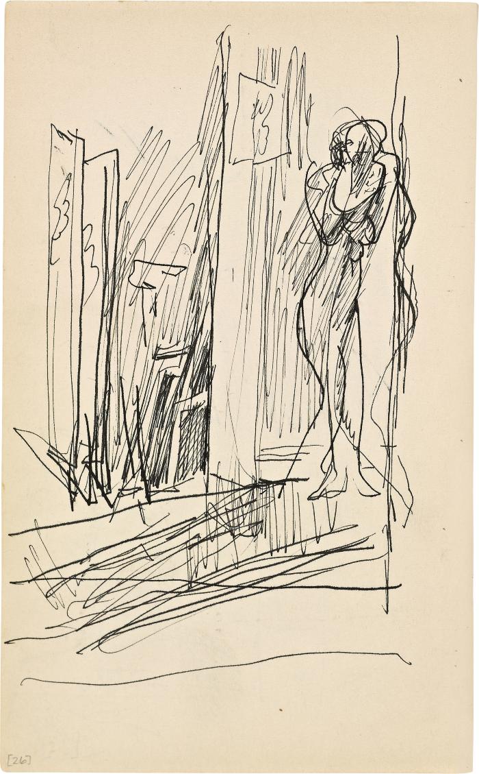 [Standing figure in interior] Marshall Jenkins Sketchbook, page 26