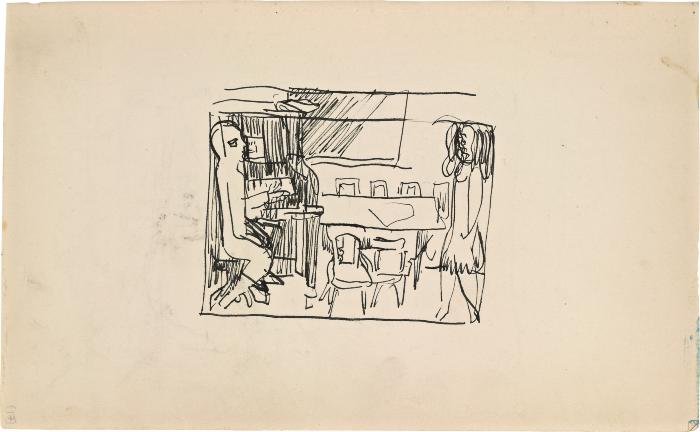 [Figure in interior with piano] Marshall Jenkins Sketchbook, page 17
