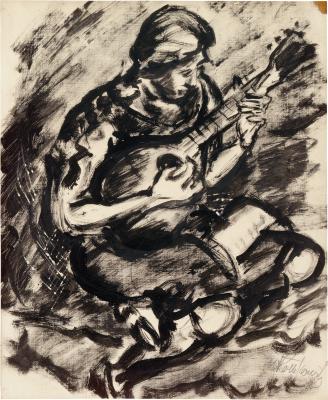 [Woman playing mandolin]