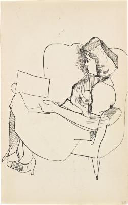 [Woman in chair reading] Marshall Jenkins Sketchbook, page 53