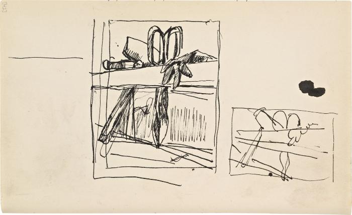 [Still life with mallet, hammer, tin snips, and glove] Marshall Jenkins Sketchbook, page 42