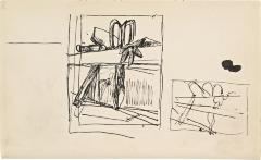 [Still life with mallet, hammer, tin snips, and glove] Marshall Jenkins Sketchbook, page 42