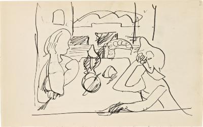 [Two women at a table] Marshall Jenkins Sketchbook, page 59