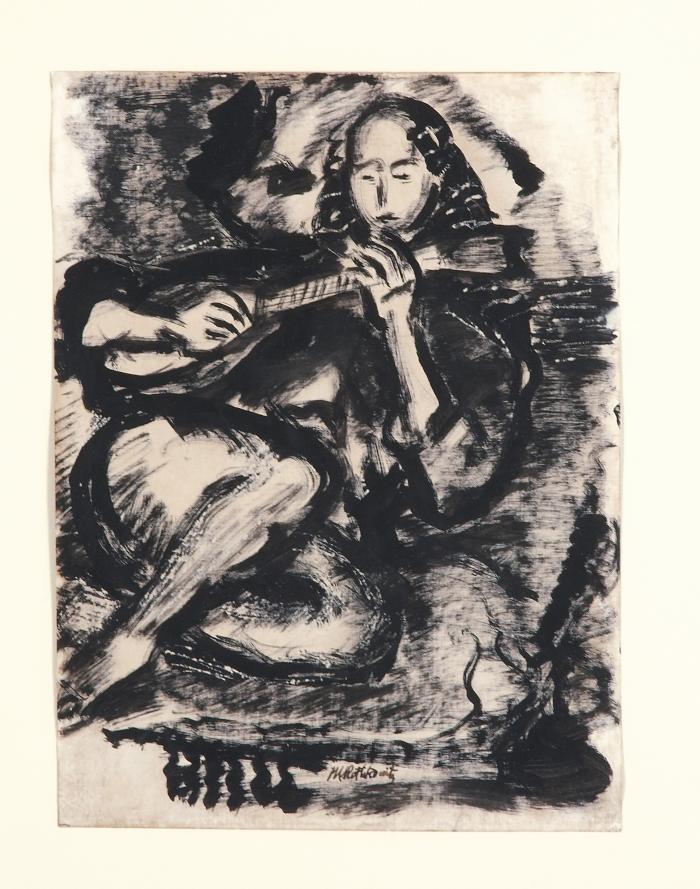[Seated woman playing mandolin]