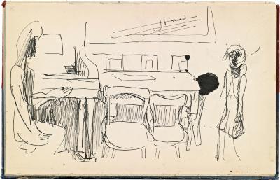 [Figures in interior with piano]  Marshall Jenkins Sketchbook, page 6
