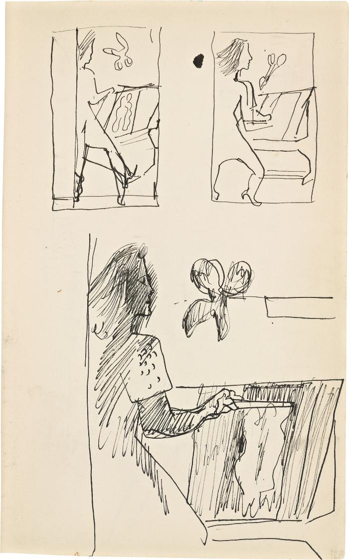 [Standing woman painting, three studies] Marshall Jenkins Sketchbook, page 29