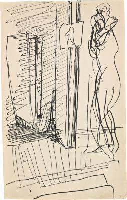 [Standing figure in interior] Marshall Jenkins Sketchbook, page 23