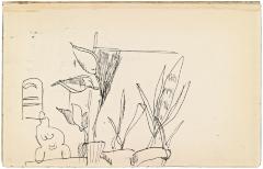 [Potted plants and sculpture] Marshall Jenkins Sketchbook, page 3