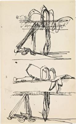 [Mallet, hammer, tin snips, and glove, two studies] Marshall Jenkins Sketchbook, page 52