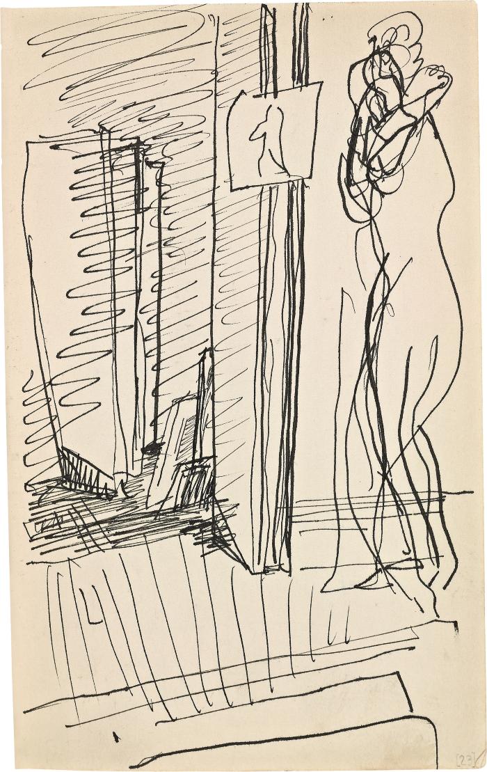[Standing figure in interior] Marshall Jenkins Sketchbook, page 23