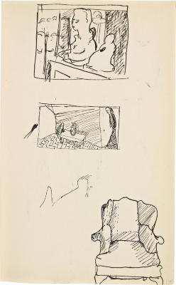 [Still life with statues / interior with figures / armchair] Marshall Jenkins Sketchbook, page 35