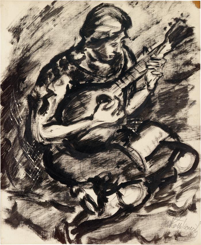 [Woman playing mandolin]