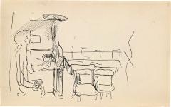 [Figure in interior with piano] Marshall Jenkins Sketchbook, page 15