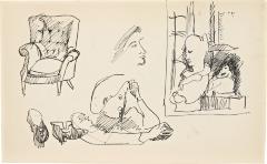[Armchair / still life with statues / heads / shoes] Marshall Jenkins Sketchbook, page 33