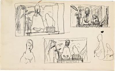[Still life with statues, multiple studies] Marshall Jenkins Sketchbook, page 28