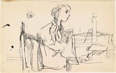 [Woman seated at table with loom] Marshall Jenkins Sketchbook, page 9
