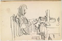 [Woman seated at table with loom] Marshall Jenkins Sketchbook, page 7