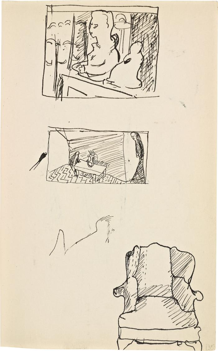 [Still life with statues / interior with figures / armchair] Marshall Jenkins Sketchbook, page 35