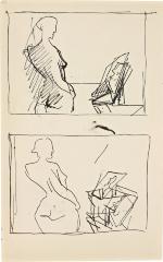 [Standing female nude with drafting table, two studies] Marshall Jenkins Sketchbook, page 75
