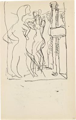 [Two female nudes standing by a fireplace] Marshall Jenkins Sketchbook, page 71