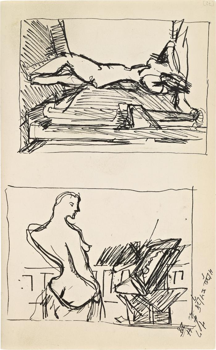 [Standing female nude with mantel / Standing female nude with drafting easel] Marshall Jenkins Sketchbook, page 72