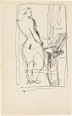 [Standing female nude with drafting table] Marshall Jenkins Sketchbook, page 77