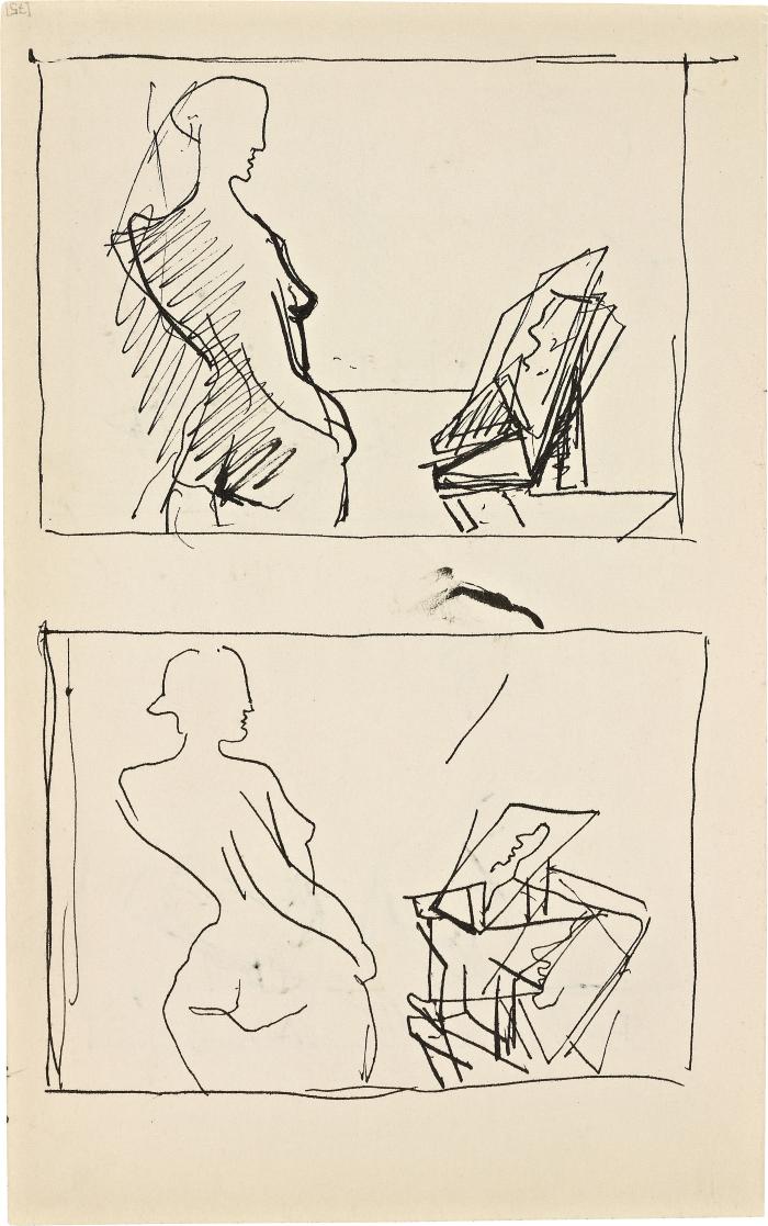 [Standing female nude with drafting table, two studies] Marshall Jenkins Sketchbook, page 75