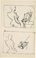 [Standing female nude with drafting table, two studies] Marshall Jenkins Sketchbook, page 74